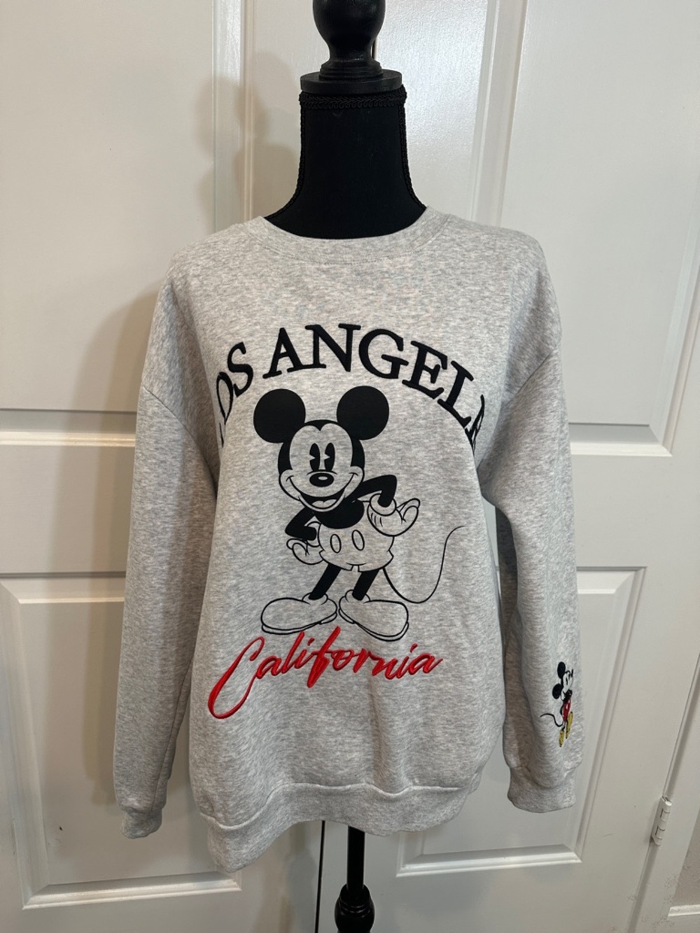 Los Angeles Grey Sweatshirt with Embroidered Mickey Mouse
